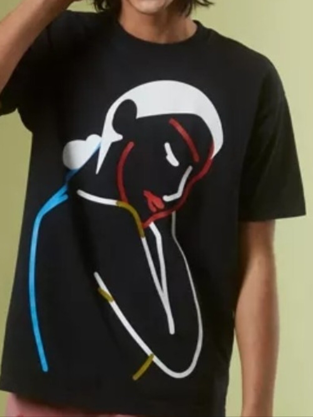 Obey Black Short Sleeve Tee with Multicolor Line Portrait